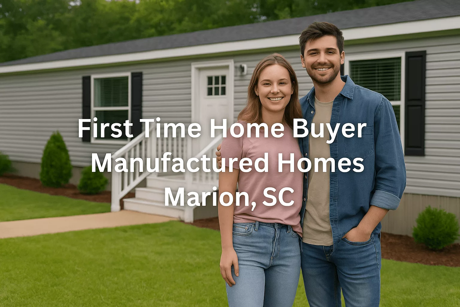 Happy-first-time-home-buyers-standing-in-front-of-new-manufactured-home-Marion-SC