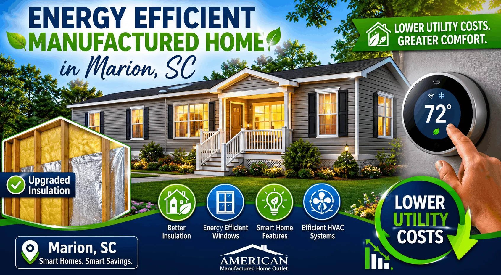 Energy efficient manufactured home in Marion SC with upgraded insulation