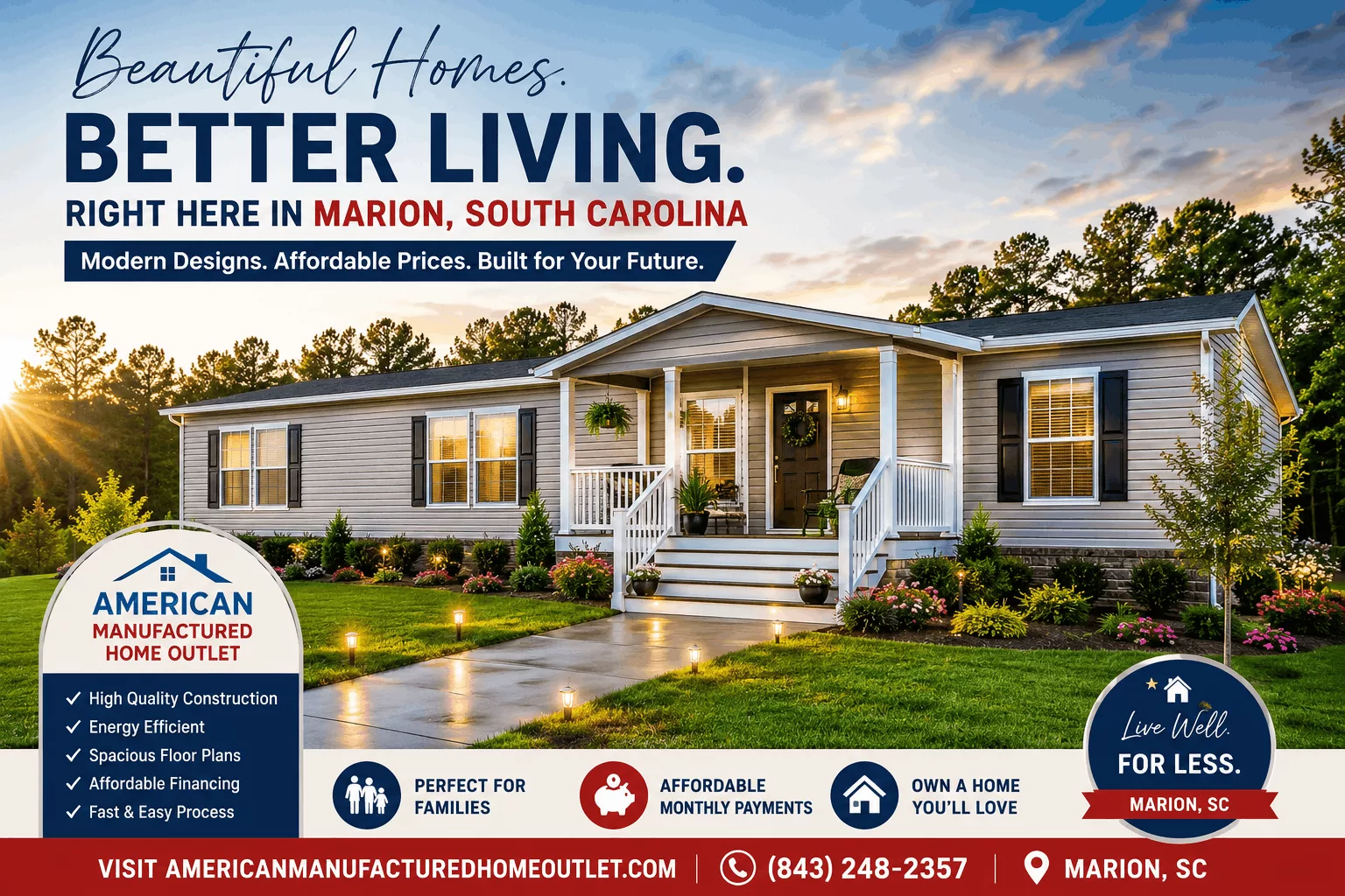 Manufactured homes in Marion South Carolina with modern affordable housing designs