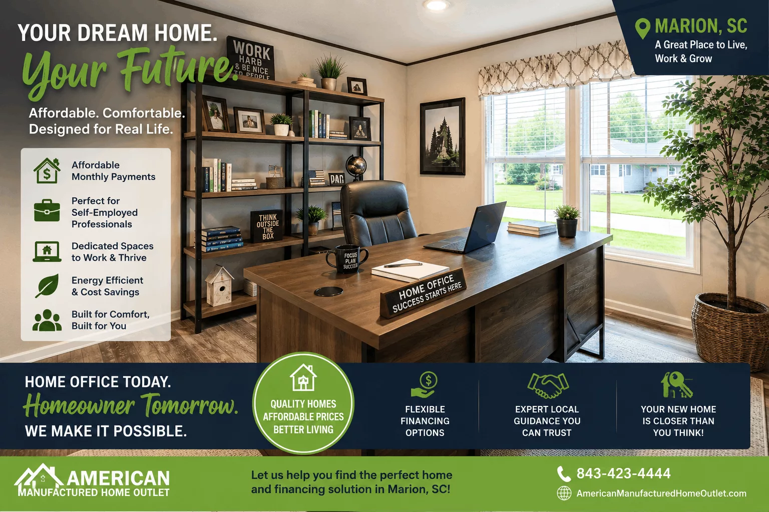 Home office inside manufactured home in Marion SC for self-employed professionals
