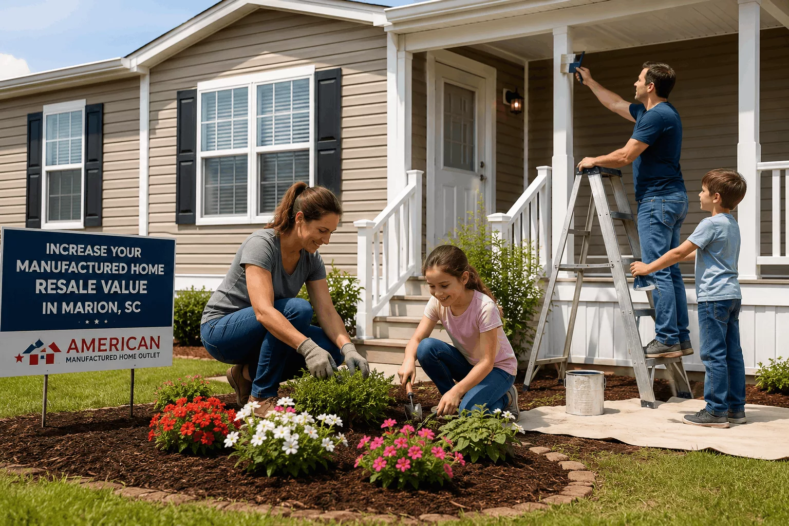 Family improving manufactured home resale value in Marion SC